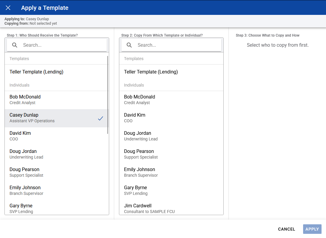 Screenshot: “Who Should Receive the Template?” selection.